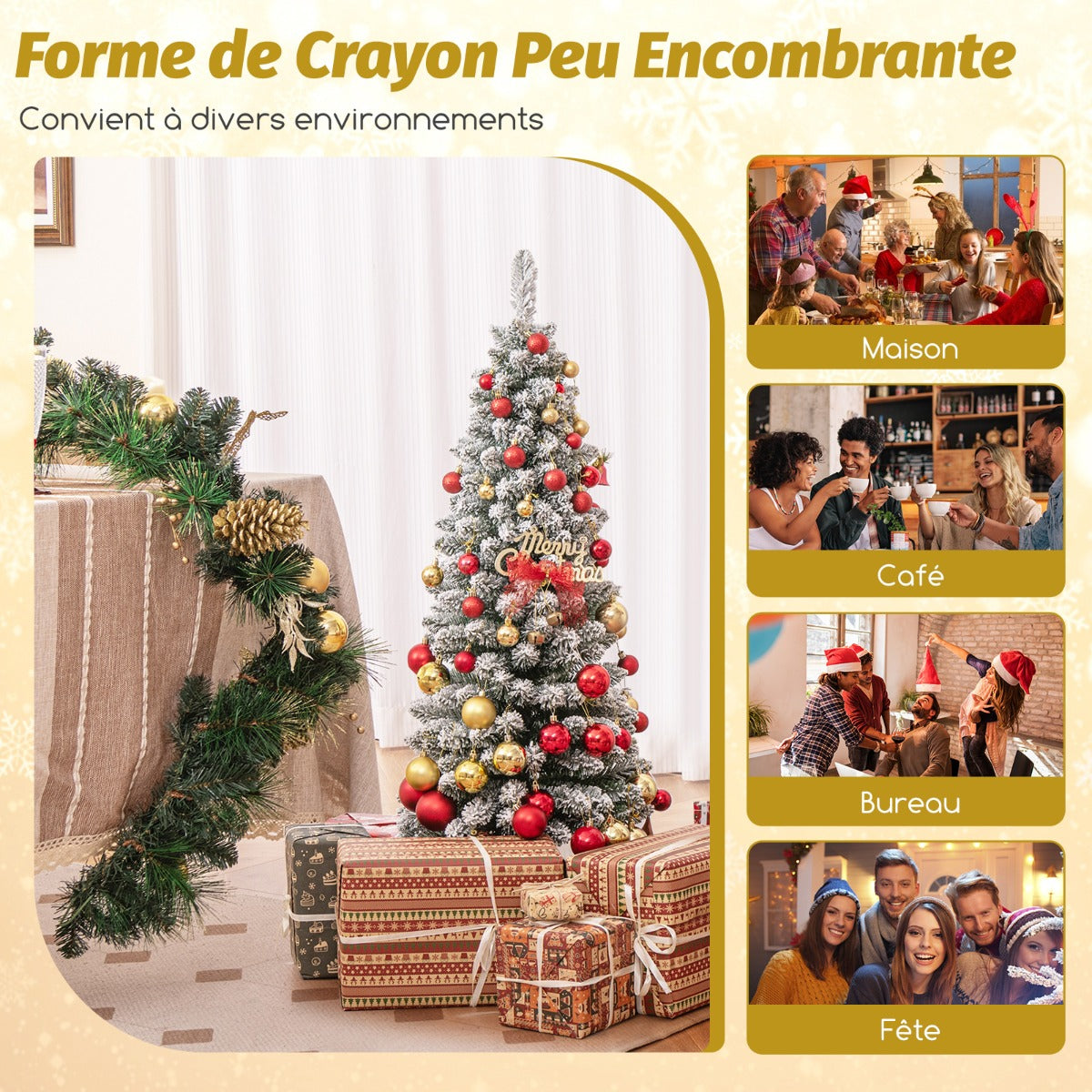 120/150/180 CM Snow Flocked Artificial Christmas Tree with 240/328/460 Branch Tips-1.2 M