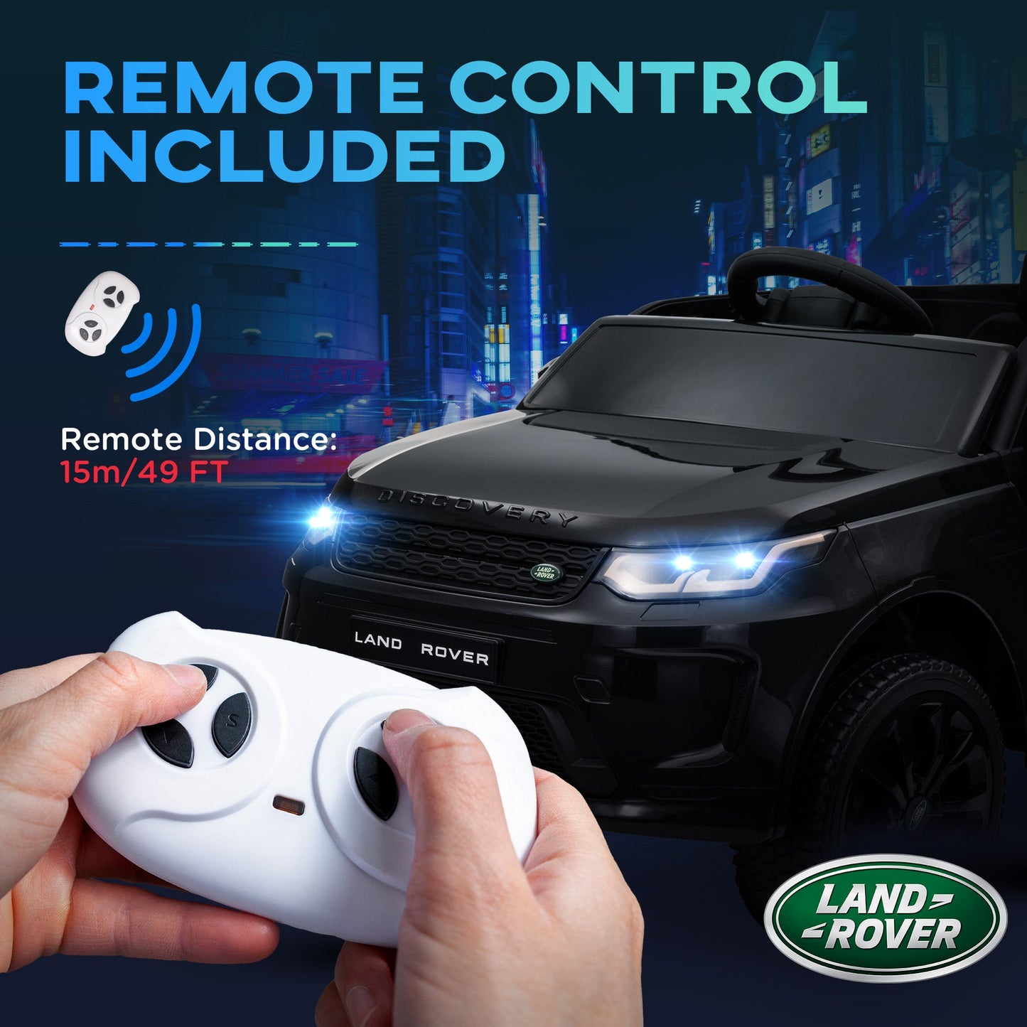 سيارة ركوب للأطفال من AIYAPLAY Land Rover Discovery Sport مرخصة بقوة 12 فولت مع جهاز تحكم عن بعد وأضواء وموسيقى وبوق، للأطفال من سن 3 إلى 6 سنوات، لون أسود