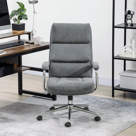 HOMCOM Executive Office Chair, Linen Fabric Computer Desk Chair with Double-Layer Back Cushion, Tilt Function, Height Adjustable for Home, Charcoal Grey