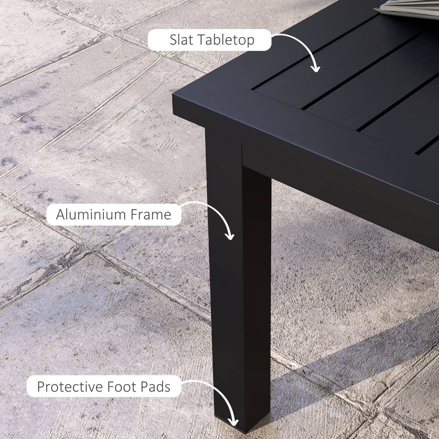 Stolik kawowy Outsunny 100 cm x 60 cm aluminiowy do użytku na zewnątrz – czarny