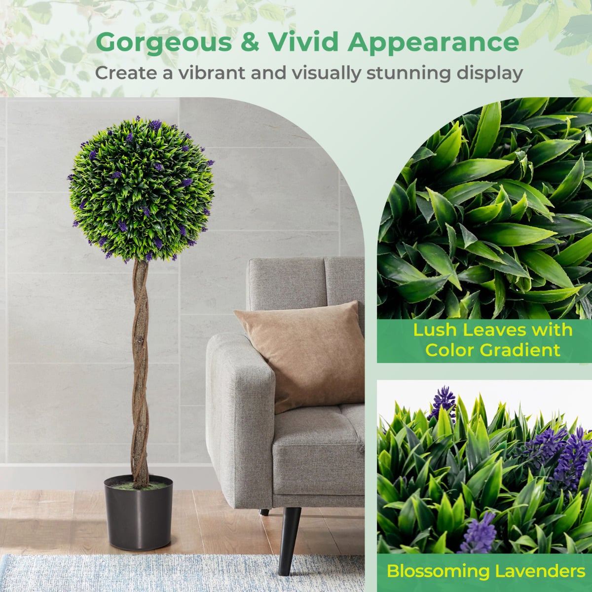 115 CM Artificial Boxwood Topiary Tree Set of 2 Fake Lavender Ball Plant-Green