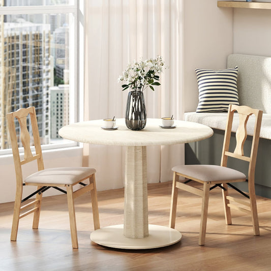 Set of 2 Folding Dining Chairs with Soft Padded Seat and Smooth Solid Backrest-Beige