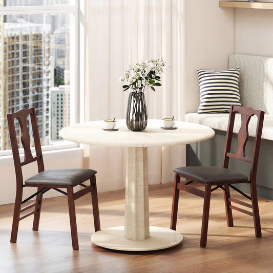 Set of 2 Folding Dining Chairs with Soft Padded Seat and Smooth Solid Backrest-Black