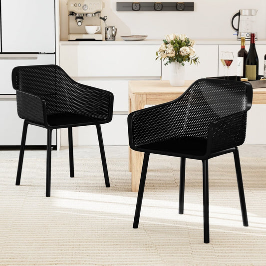 Set of 2 Modern Plastic Dining Chairs with Wide Seat-Black