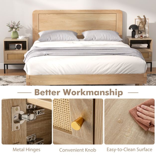 Set of 2 Nightstand with Storage Home Boho Style Accent Side Table-Oak