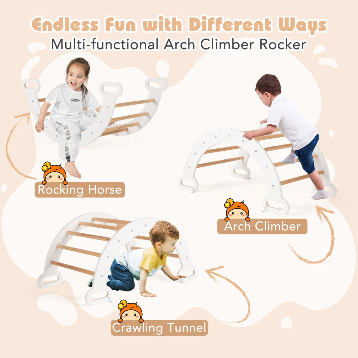 Set of 3 Wood Triangle Climbing Toys for Toddlers-White