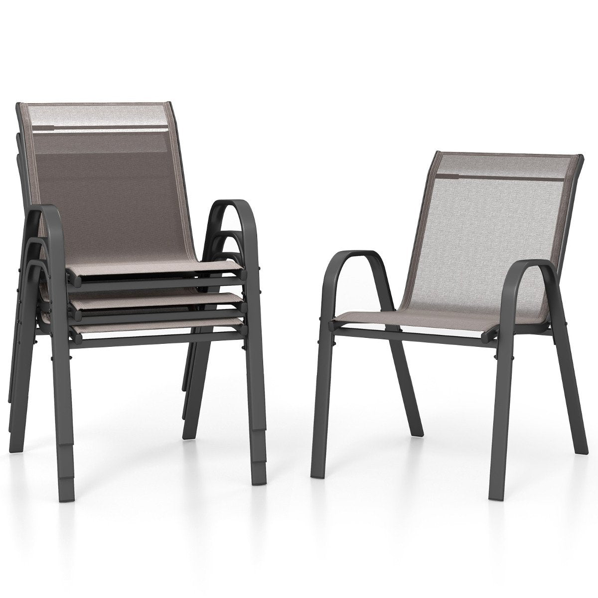 Set of 4 Patio Chairs with Armrests for Garden Deck and Porch-Grey