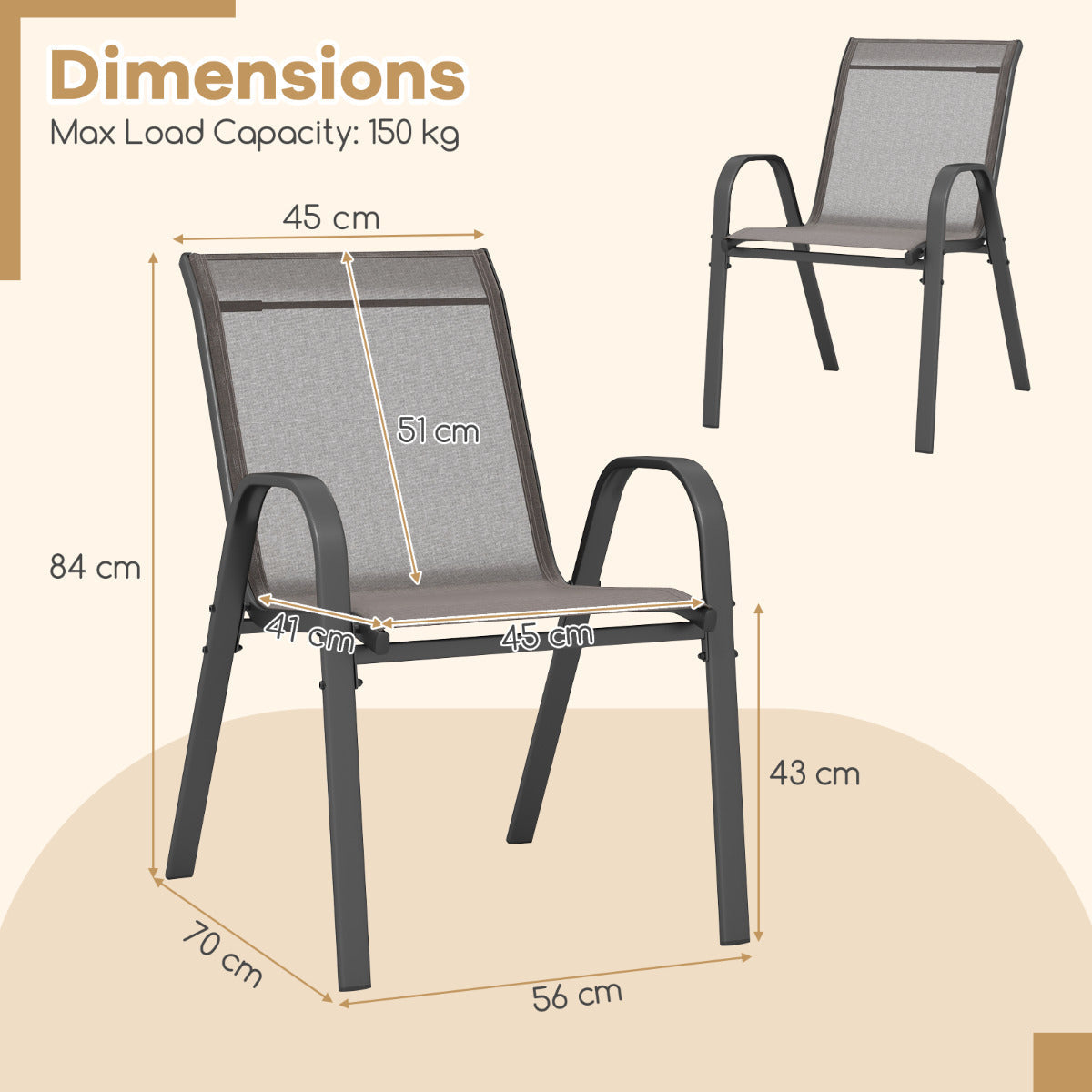 Set of 4 Patio Chairs with Armrests for Garden Deck and Porch-Grey