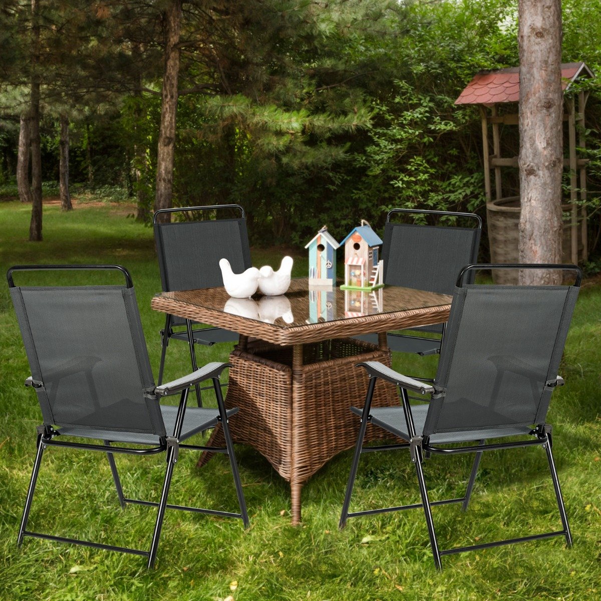 Set of 4 Patio Folding Chairs with Armrest for Outdoor Indoor Camping Garden
