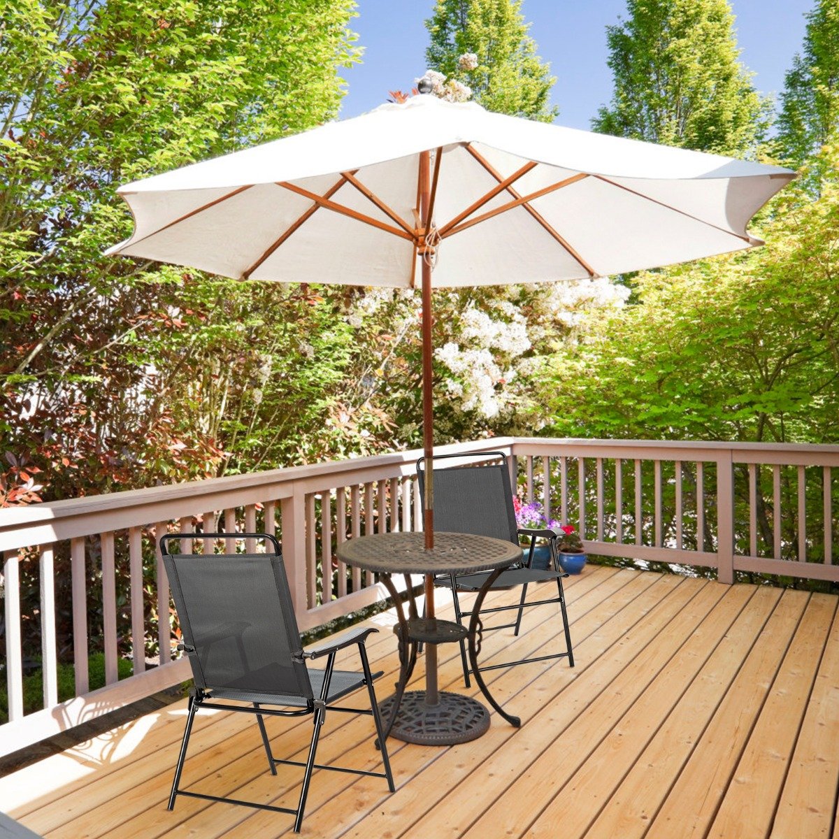 Set of 4 Patio Folding Chairs with Armrest for Outdoor Indoor Camping Garden