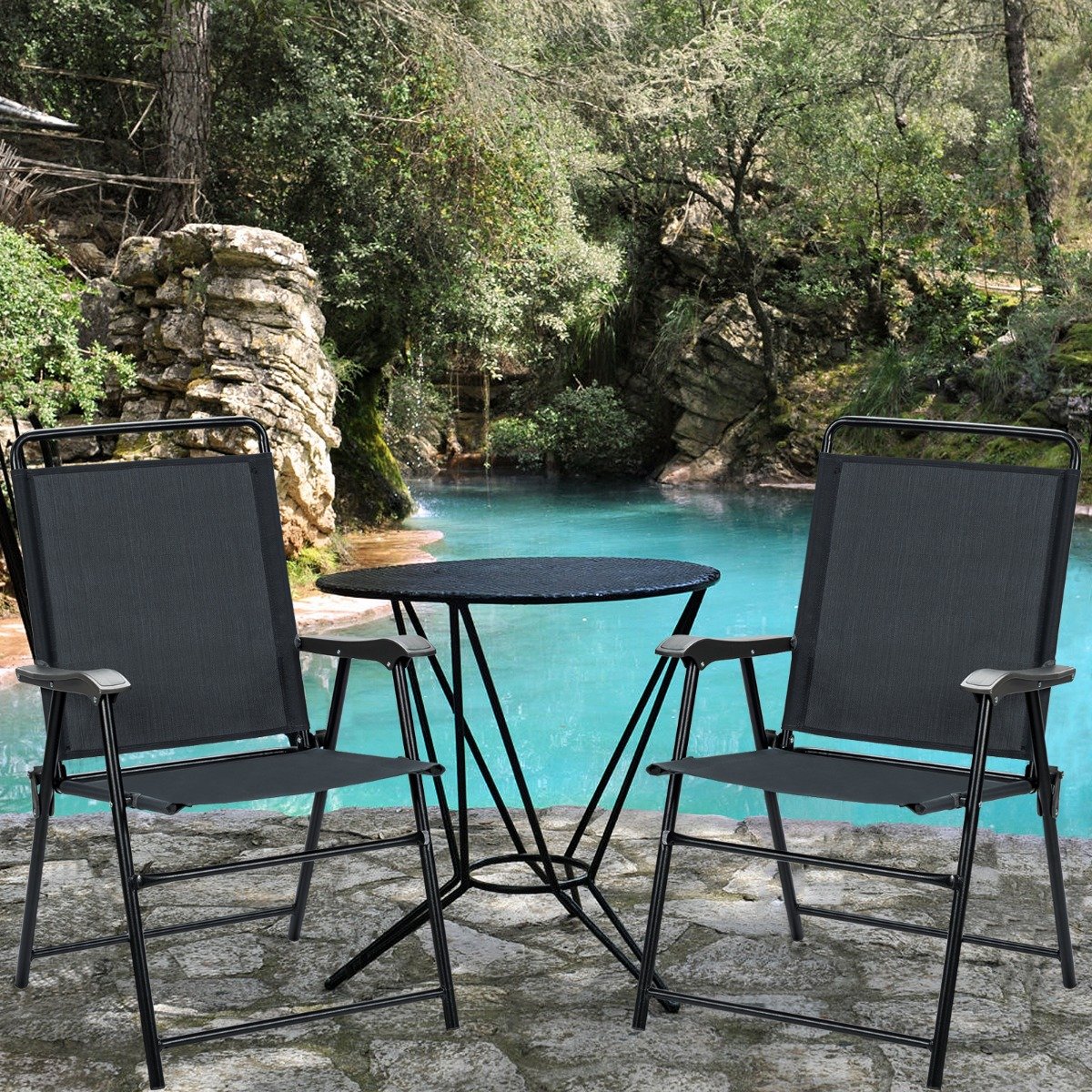 Set of 4 Patio Folding Chairs with Armrest for Outdoor Indoor Camping Garden