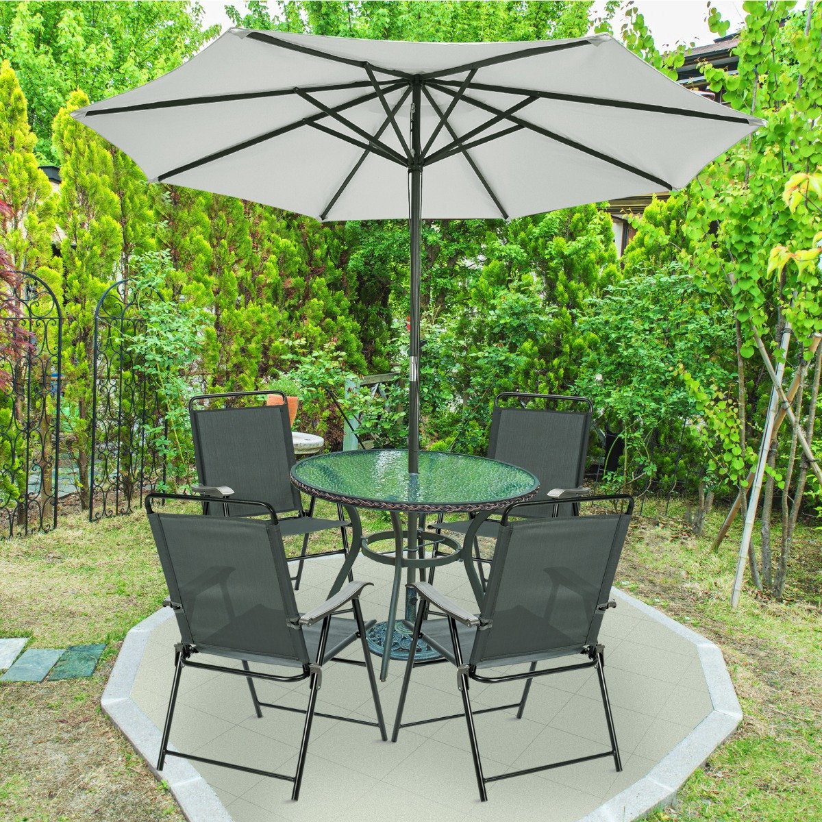 Set of 4 Patio Folding Chairs with Armrest for Outdoor Indoor Camping Garden