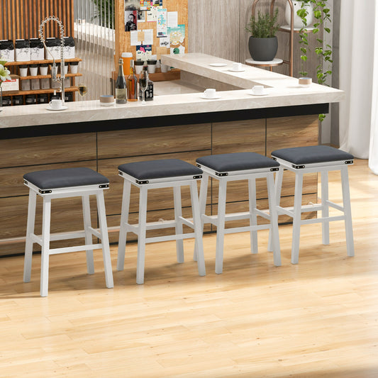 Set of 4 Upholstered Bar Stool 76cm Backless Height Bar with Footrest-White