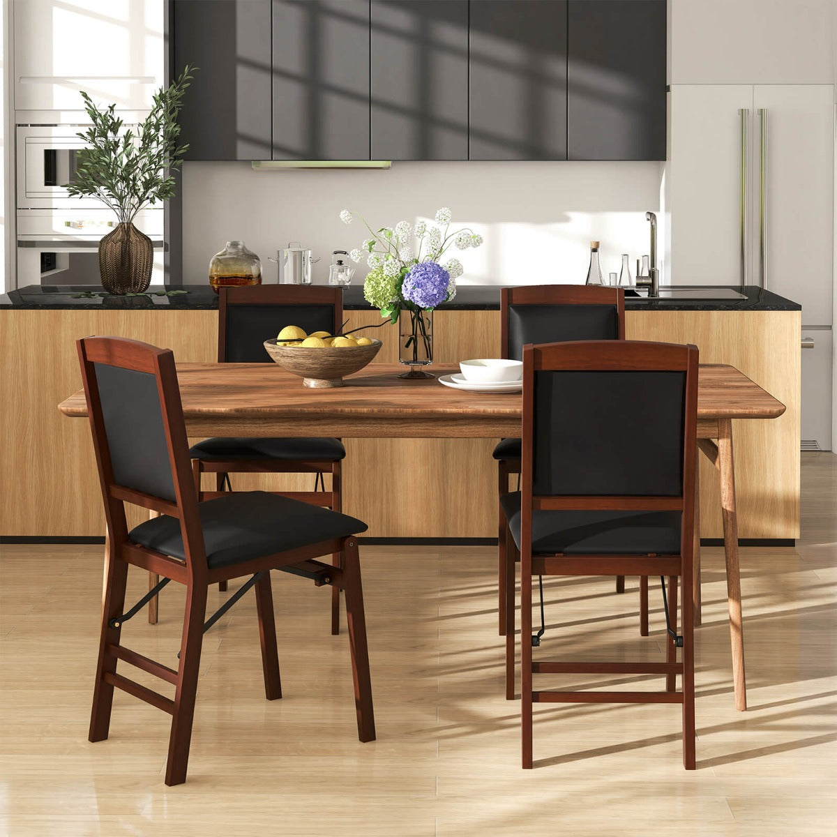 Set of 2 Folding Dining Chairs with Padded Seat and High Backrest-Brown