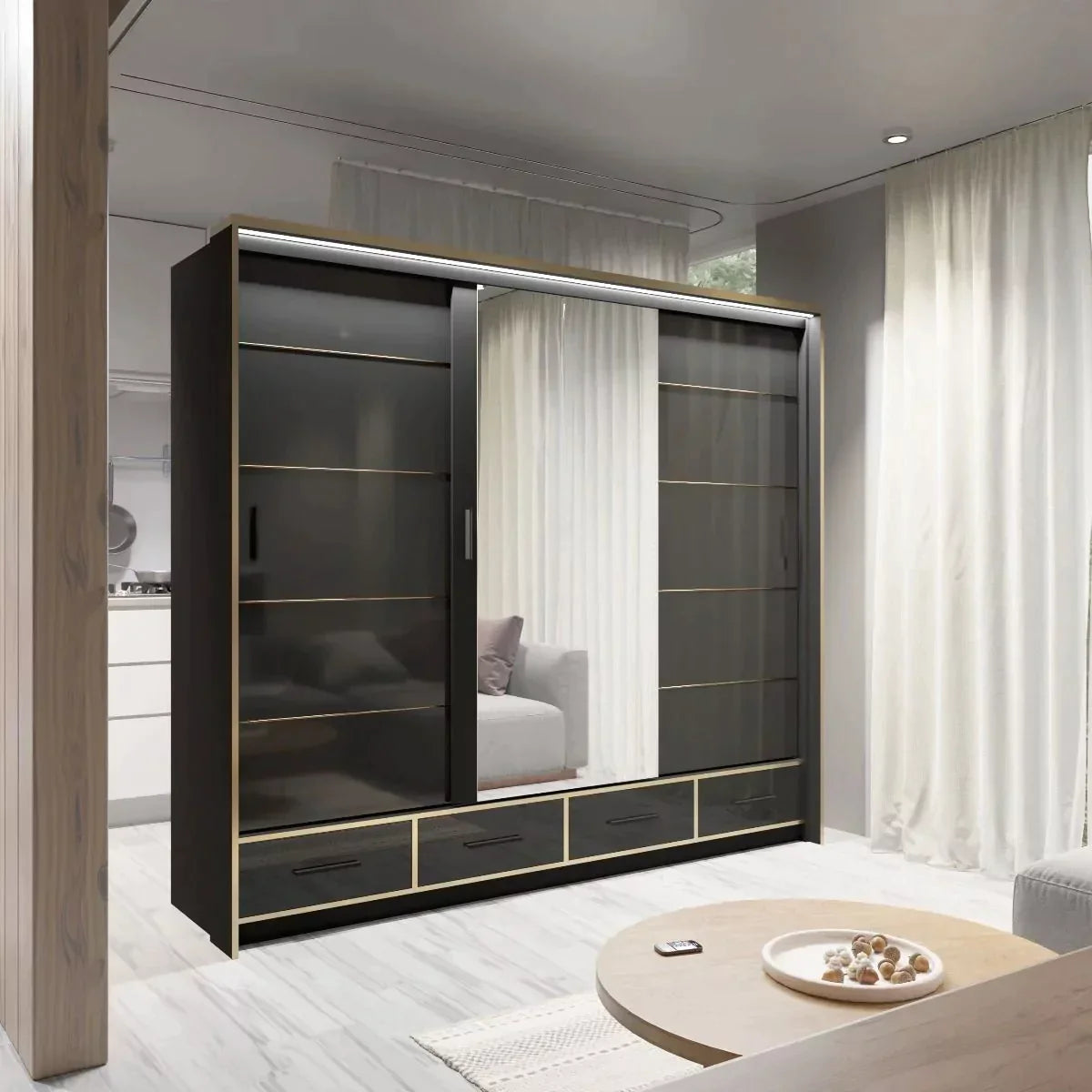 Andromeda 253cm Large Sliding Door Wardrobe - Grey