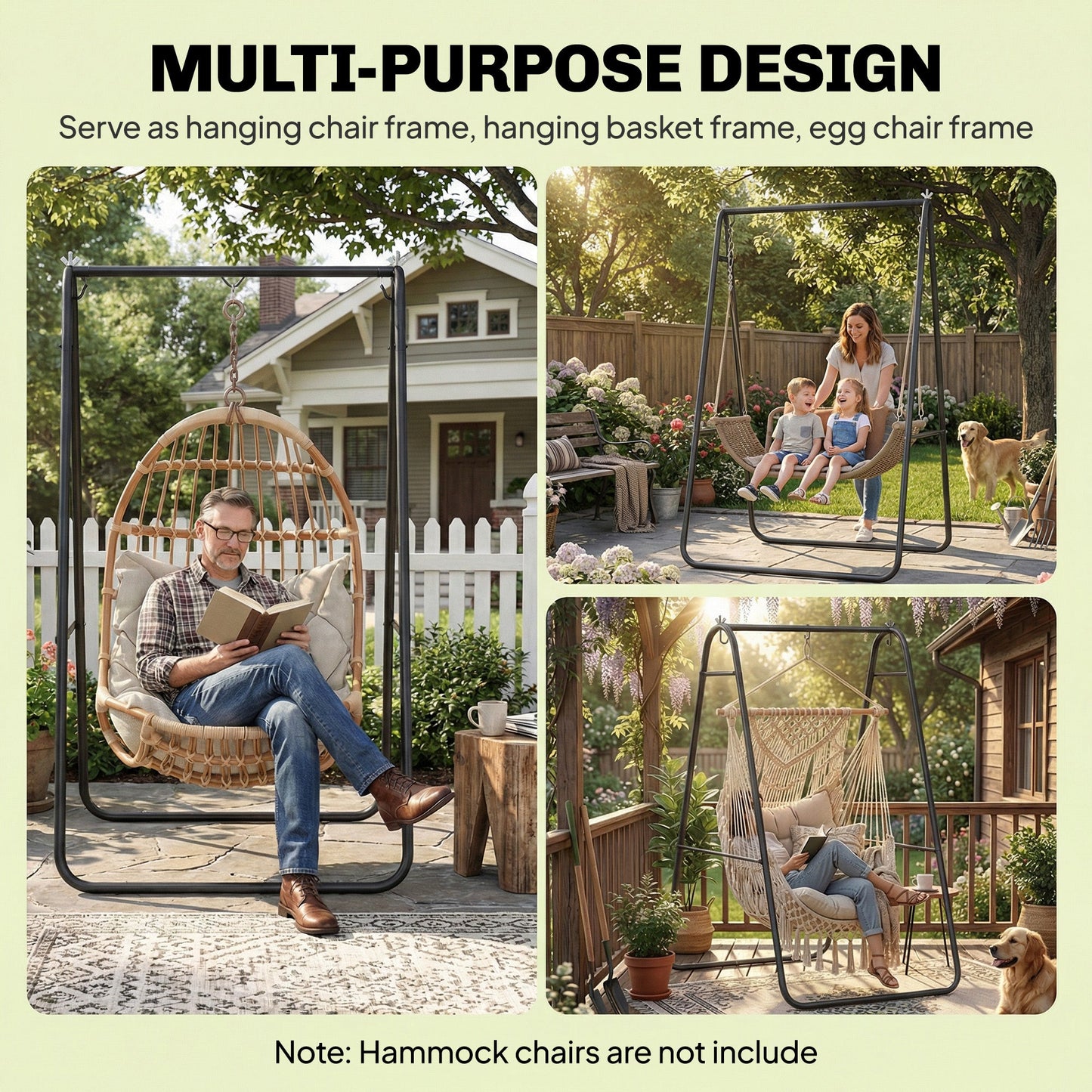 Outsunny Hammock Chair Stand Only 150KG Load Capacity for Indoor Outdoor, Black