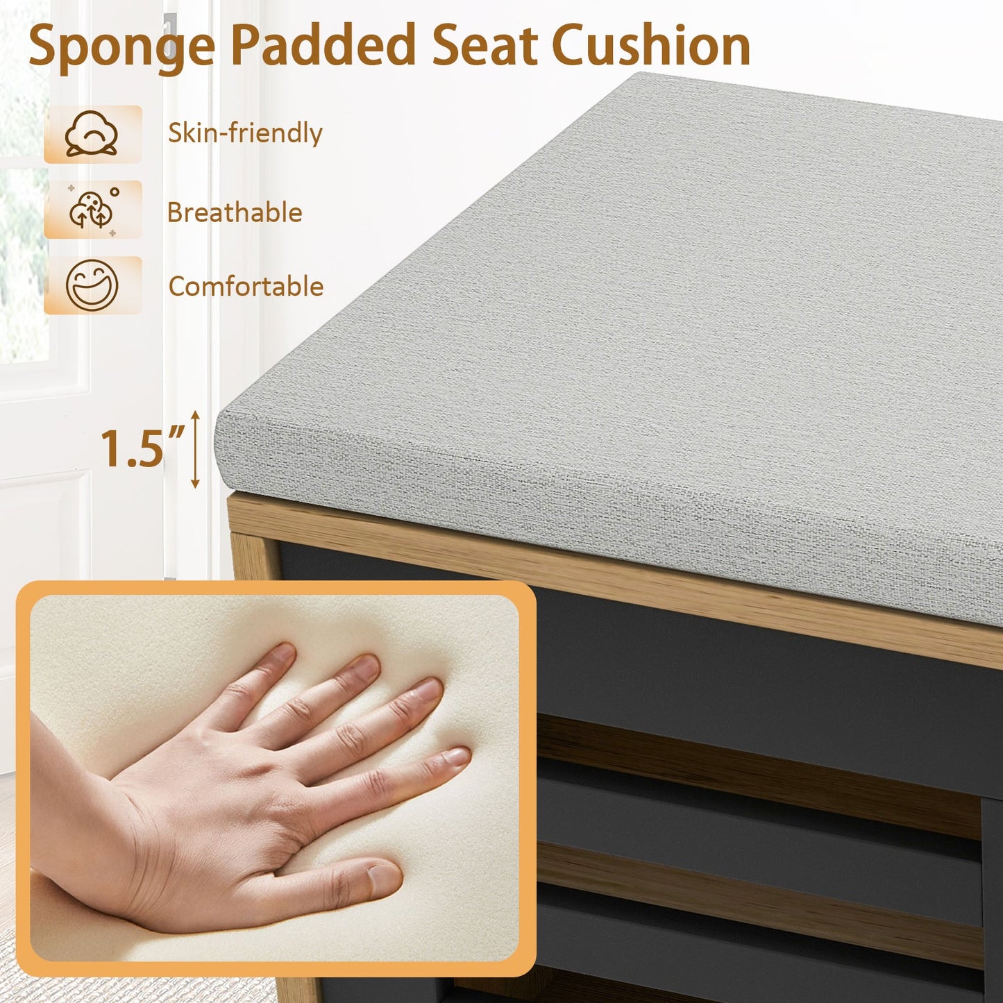 Shoe Bench with 6 Storage Compartments and 3 Adjustable Shelves-Natural