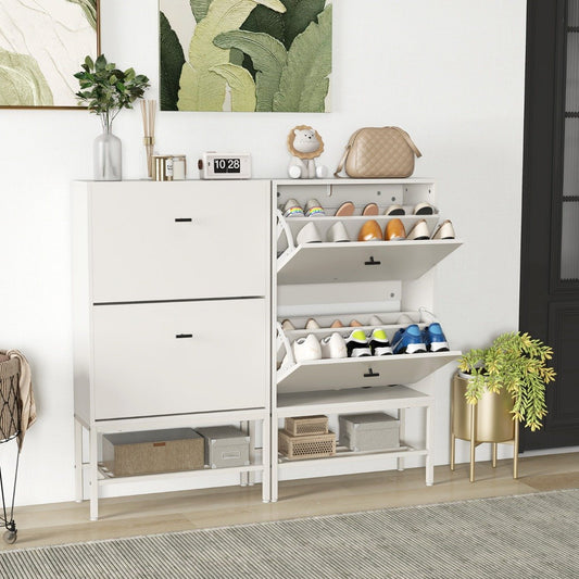 Shoe Storage Cabinet with 2 Flip Drawers and Adjustable and Removable Shelves-White