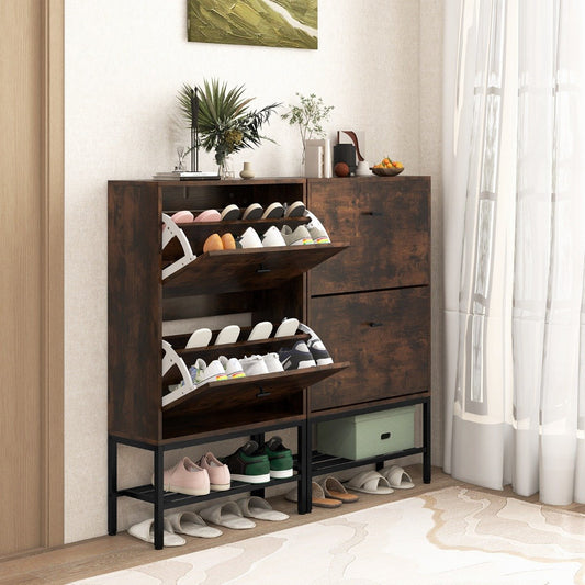 Shoe Storage Cabinet with 2 Flip Drawers and Adjustable and Removable Shelves-Rustic Brown