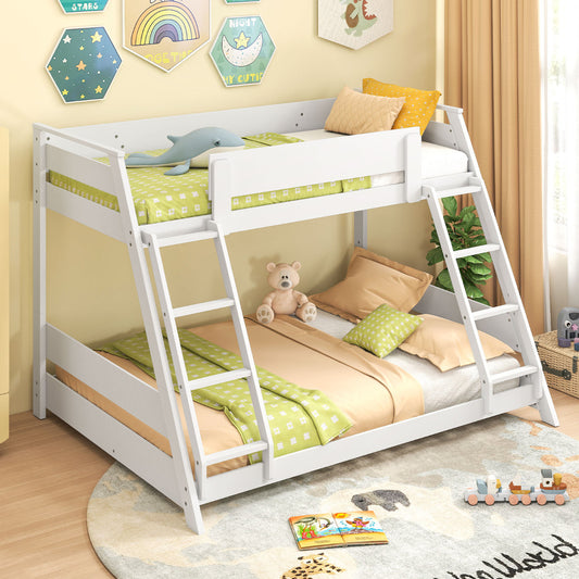Single Over Double Bunk Bed with Ladders and Safety Guardrails-White