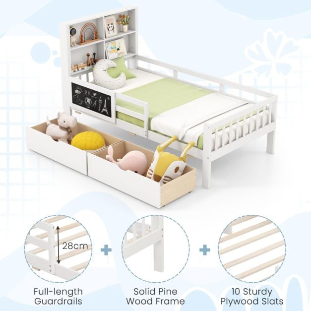 Single/Double Size Bed Frame with 2 Storage Drawers White-Single Size