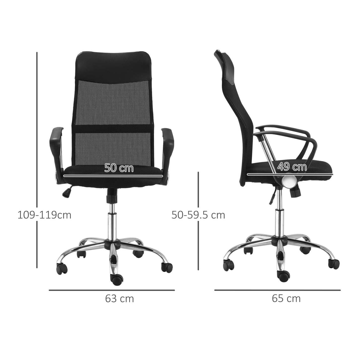 HOMCOM Ergonomiczne krzesło biurowe Siatkowe krzesło z regulowaną wysokością i funkcją pochylenia Czarne