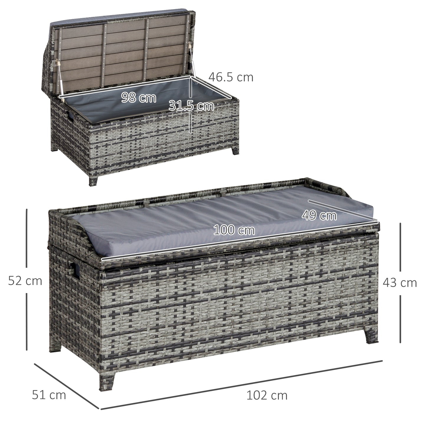 Skrzynia ogrodowa Outsunny 130 l Rattan z siedziskiem - mieszany szary
