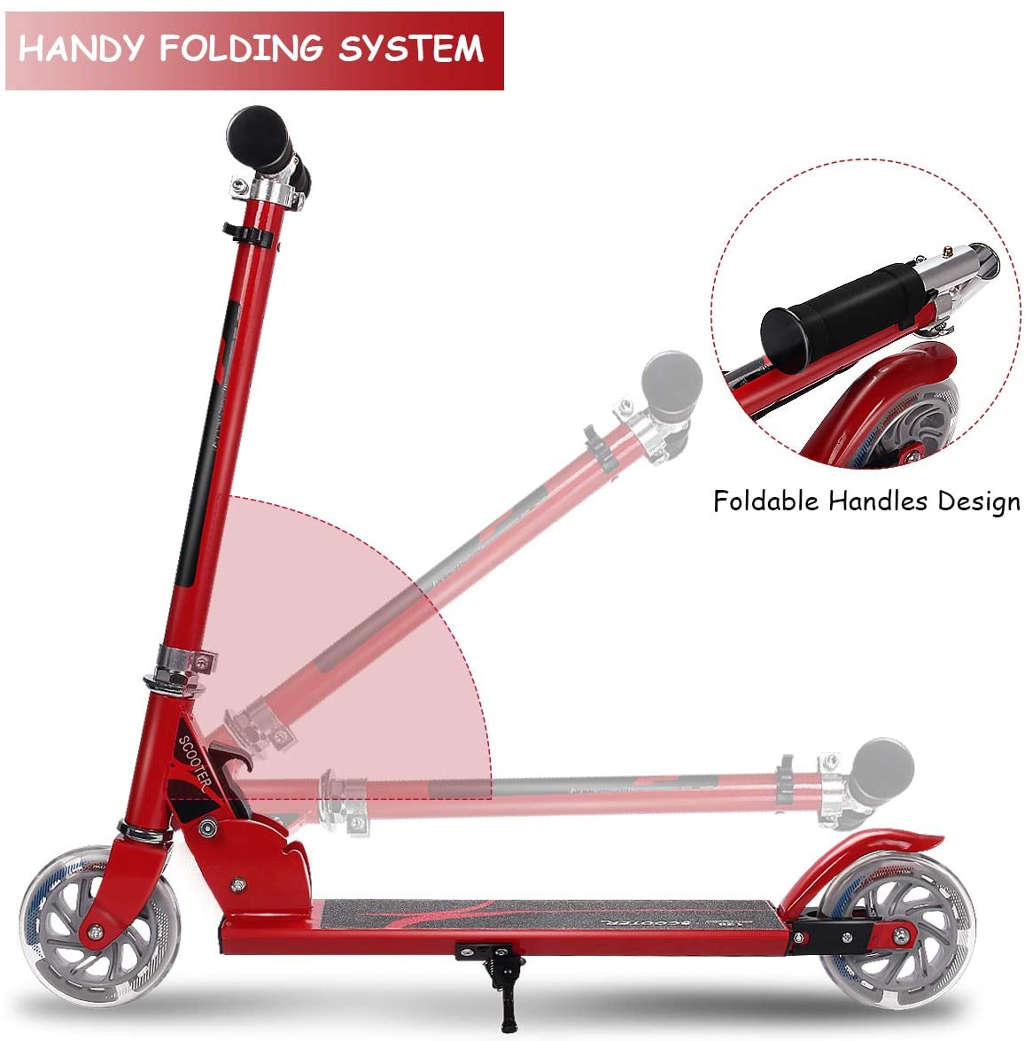 Kids Aluminum Folding Stunt Scooter with LED Wheels-Red