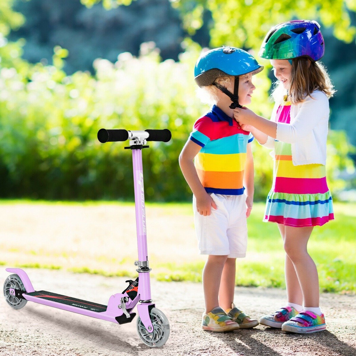 Kids Aluminum Folding Stunt Scooter with LED Wheels-Purple