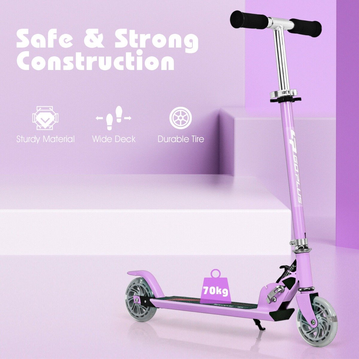 Kids Aluminum Folding Stunt Scooter with LED Wheels-Purple