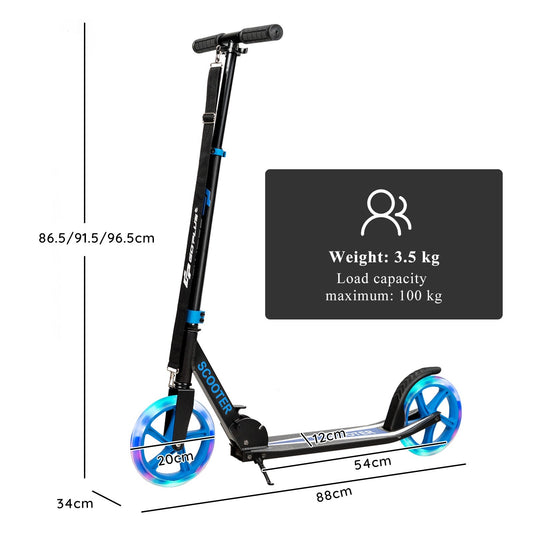 Foldable and Adjustable Kick Scooter with 2 Big Wheels and LED Lights-Blue