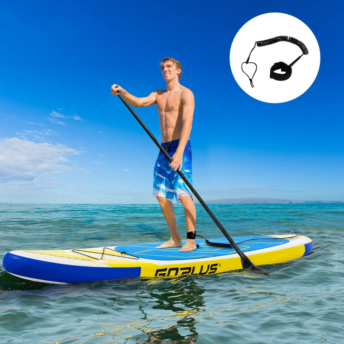 11FT Inflatable Stand Up Paddle Board with Hand Pump-Yellow & Blue