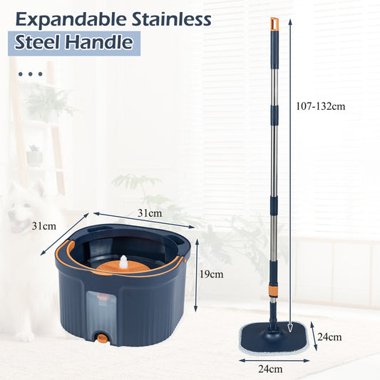Spin Mop and Bucket Set Separation Dirty and Clean Water System-Navy