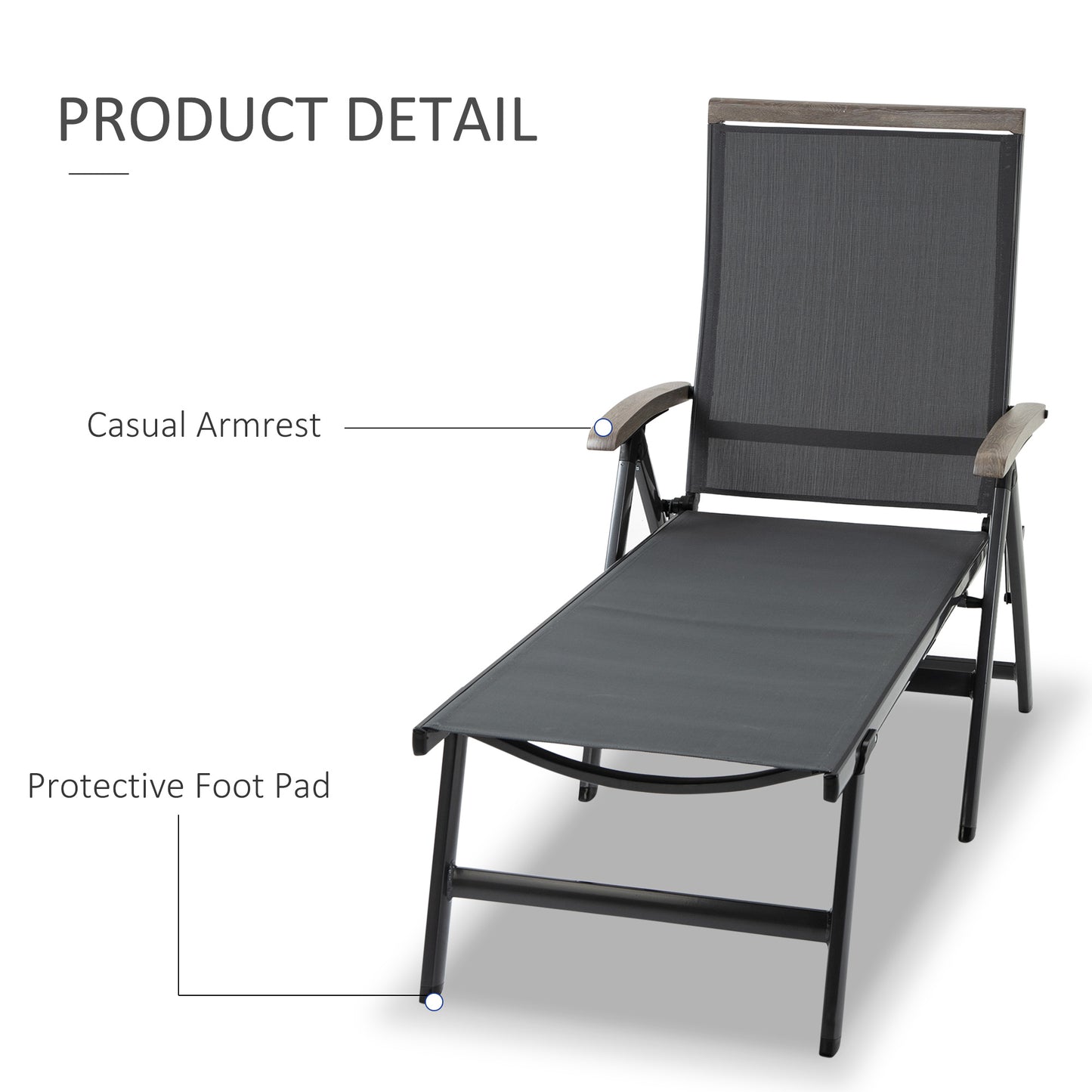 Outsunny Outdoor składany leżak, 5-pozycyjny regulowany leżak z aluminiową ramą na patio, basen i do ogrodu, szary