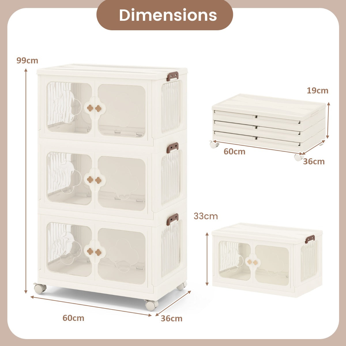 Stackable Storage Containers with Wheels and Lit-White-3-Tier