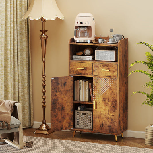 Storage Cabinet with 2 Drawers and 2 Doors-Rustic Brown