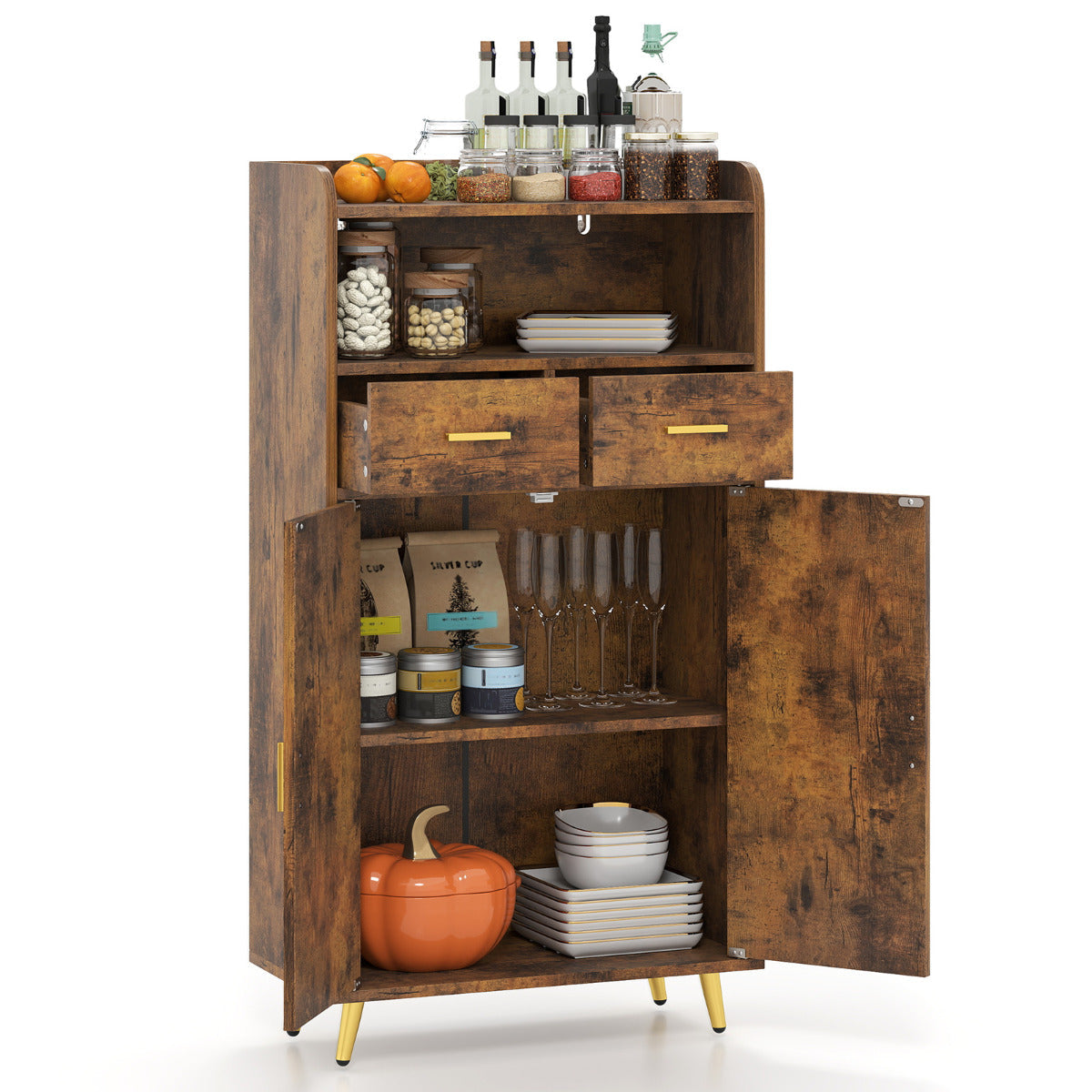Storage Cabinet with 2 Drawers and 2 Doors-Rustic Brown