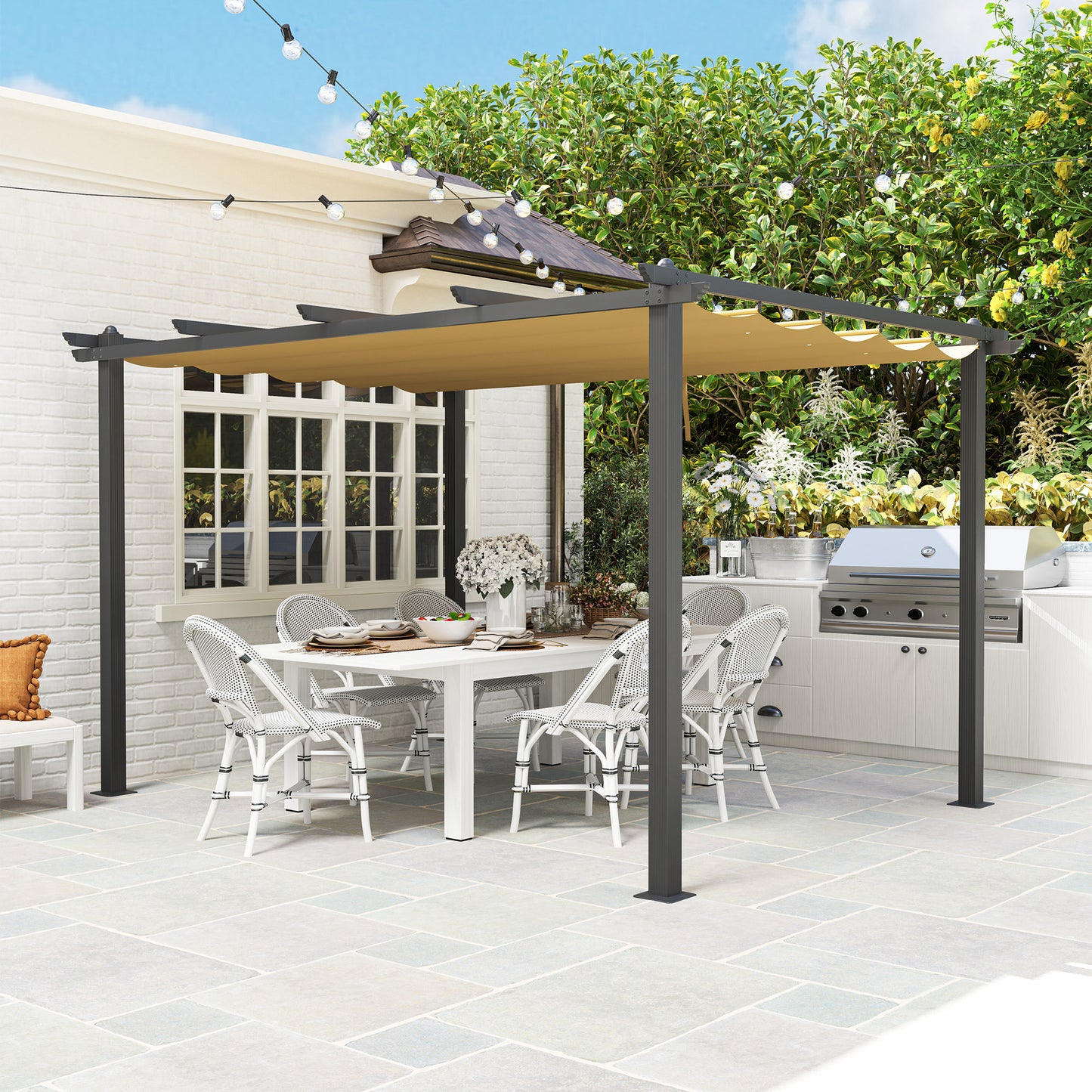 Outsunny 3 x 4m aluminiowa pergola z rozsuwanym dachem - khaki