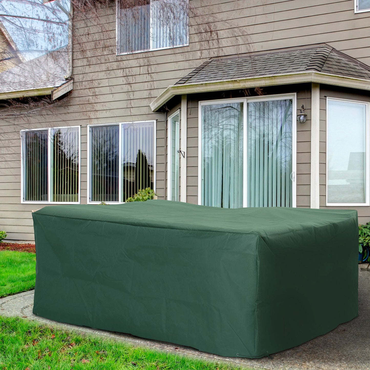 Outsunny Outdoor Garden Furniture Cover Wodoodporny, anty-UV 600D Wytrzymały pokrowiec na meble ogrodowe Oxford Fabric Patio na zestaw mebli prostokątnych, zielony, 205 x 145 x 70 cm