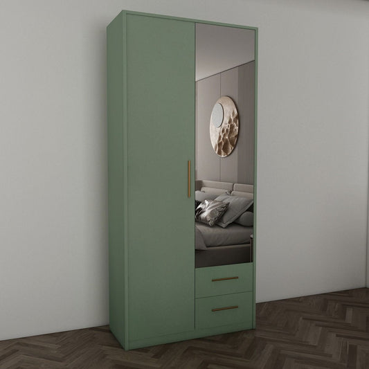 WINSTEAD 2 Door Mirrored Wardrobe Dark Green 90cm