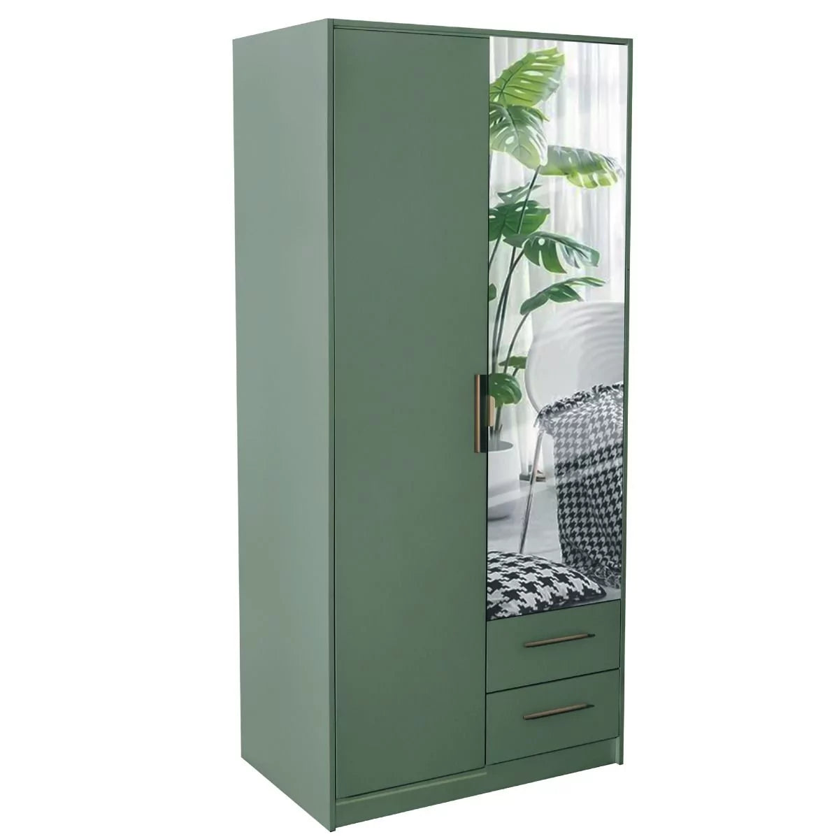 WINSTEAD 2 Door Mirrored Wardrobe Dark Green 90cm