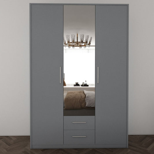 WINSTEAD 3 Door Mirrored Wardrobe Grey 135cm