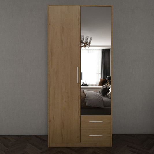 WINSTEAD 2 Door Mirrored Wardrobe Planked Oak 90cm