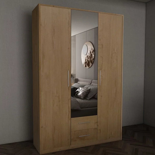 WINSTEAD 3 Door Mirrored Wardrobe Planked Oak 135cm