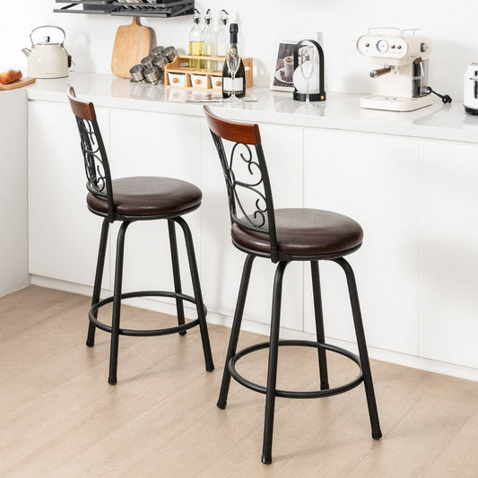 Swivel Bar Stool Set of 2 with Adjustable Height, Cozy Seat and Backrest