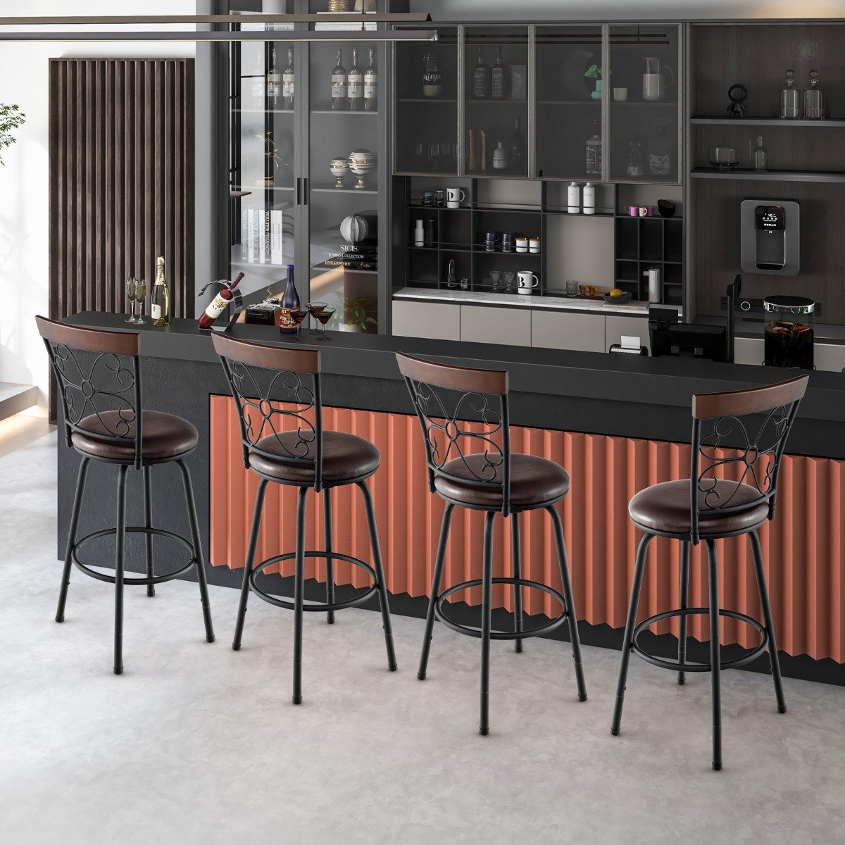 Swivel Bar Stool Set of 2 with Adjustable Height, Cozy Seat and Backrest