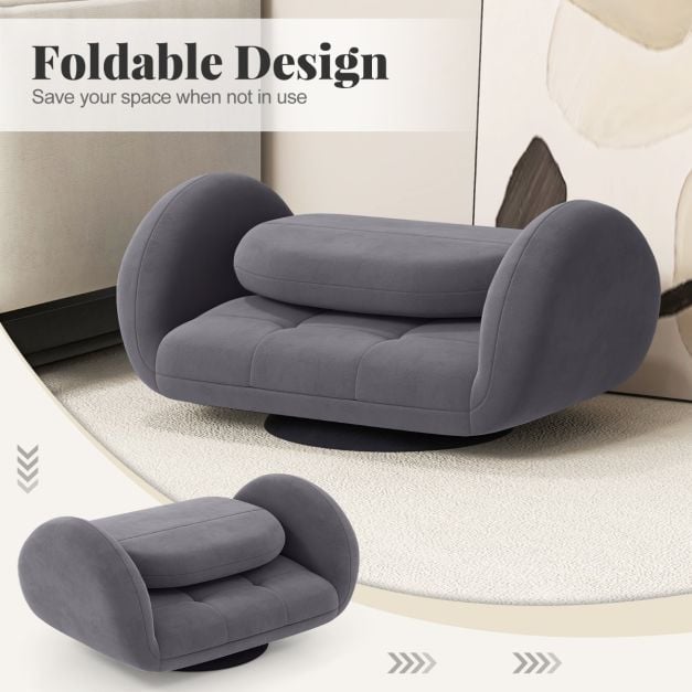 Swivel Floor Chair with Adjustable Backrest and Armrests-Grey