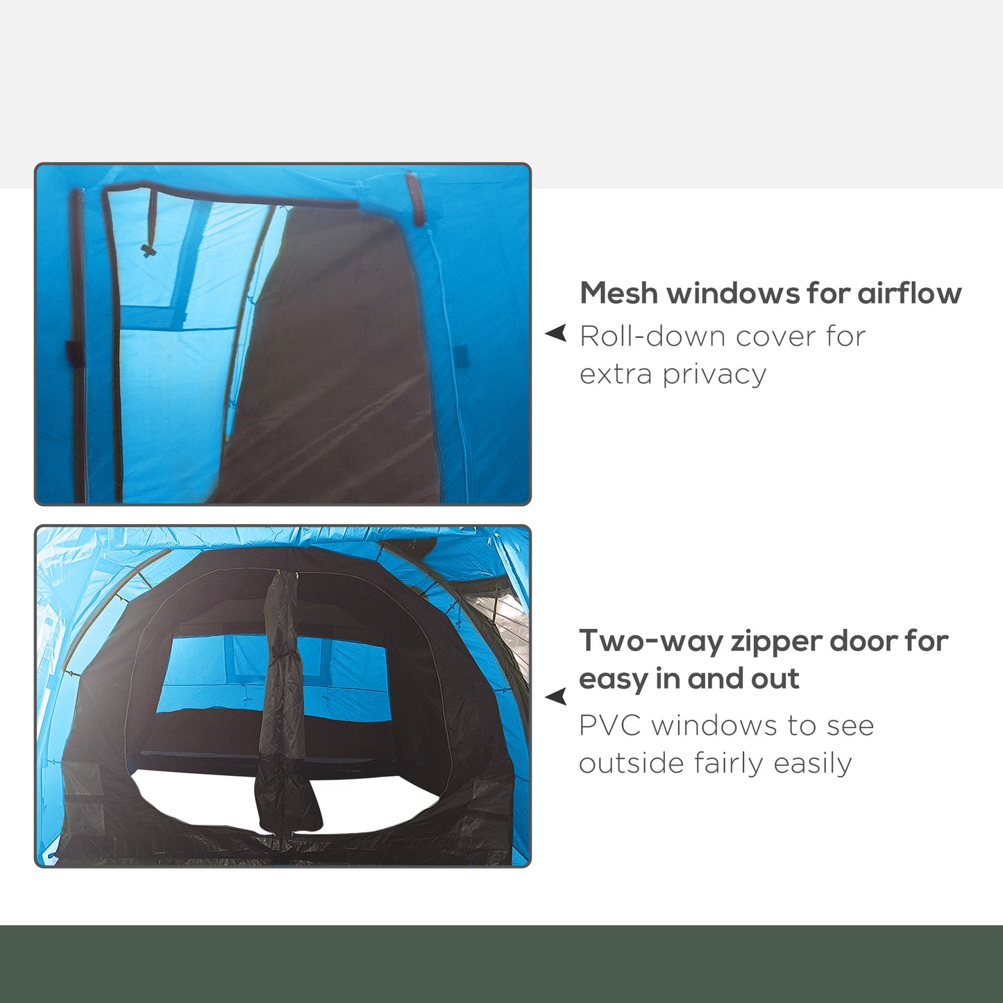 Outsunny 3-4 Man Tunnel Tent, dwupokojowy namiot kempingowy z oknami i pokrowcami, przenośna torba transportowa, do wędkowania, wędrówek, sportu, festiwali - niebieski