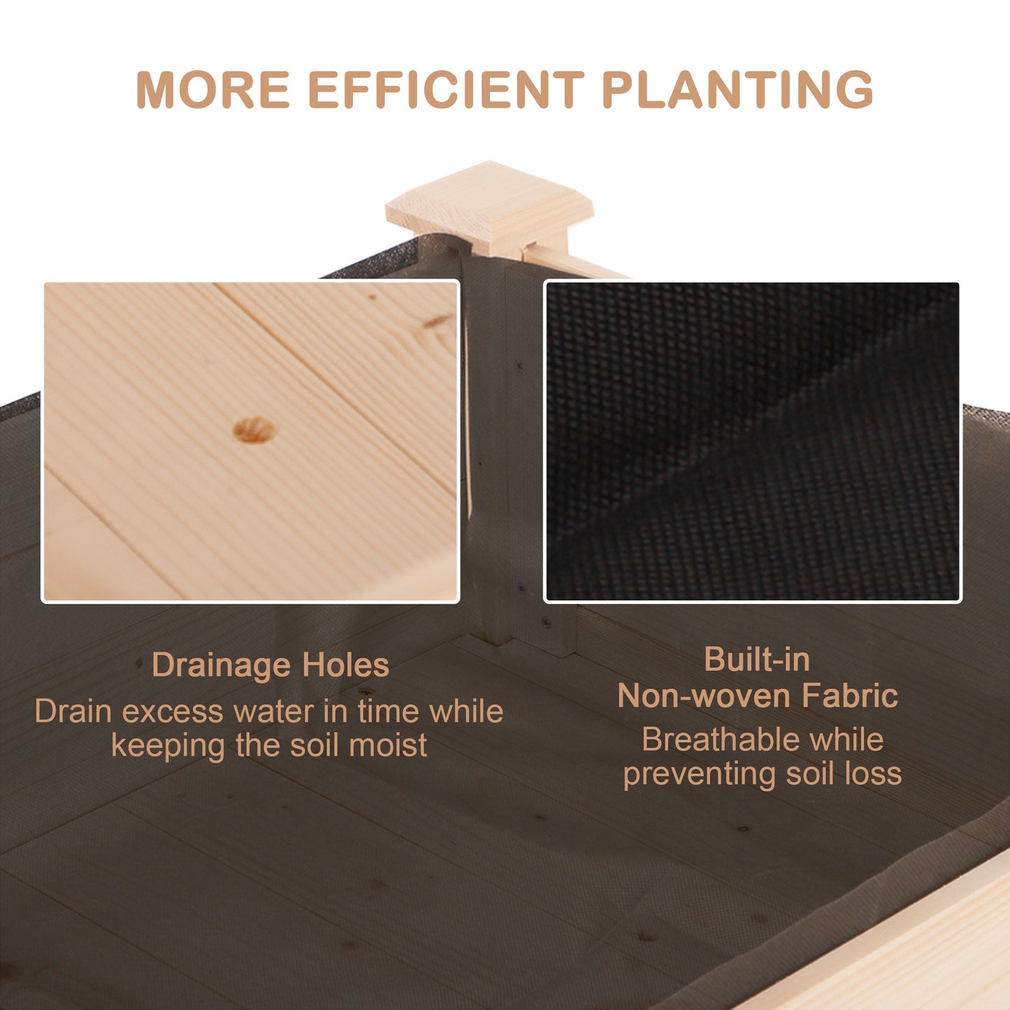 Outsunny Garden Wooden Planters_ Non-Woven Fabric, Rectangular Raised Bed,Fir Wood_Indoor/Outdoor, 122.5Lx56.5Wx76H cm
