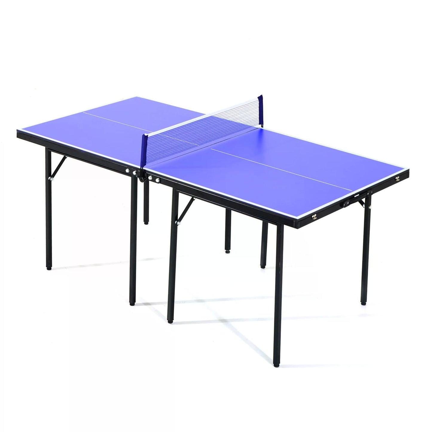 HOMCOM Folding 5ft Mini Compact Table Tennis Top Ping Pong Table Set Professional Net Games Sports Training Play Blue